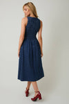 Smocked Polka Dot Denim Midi Dress