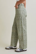 Mid-Rise Tree Camo Pattern Wide Leg Pants