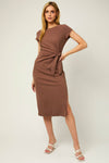 Ruched Mocha Midi Dress