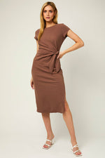 Ruched Mocha Midi Dress