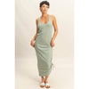 Sage Green Scoop Neck Side Tie Detail Midi Dress