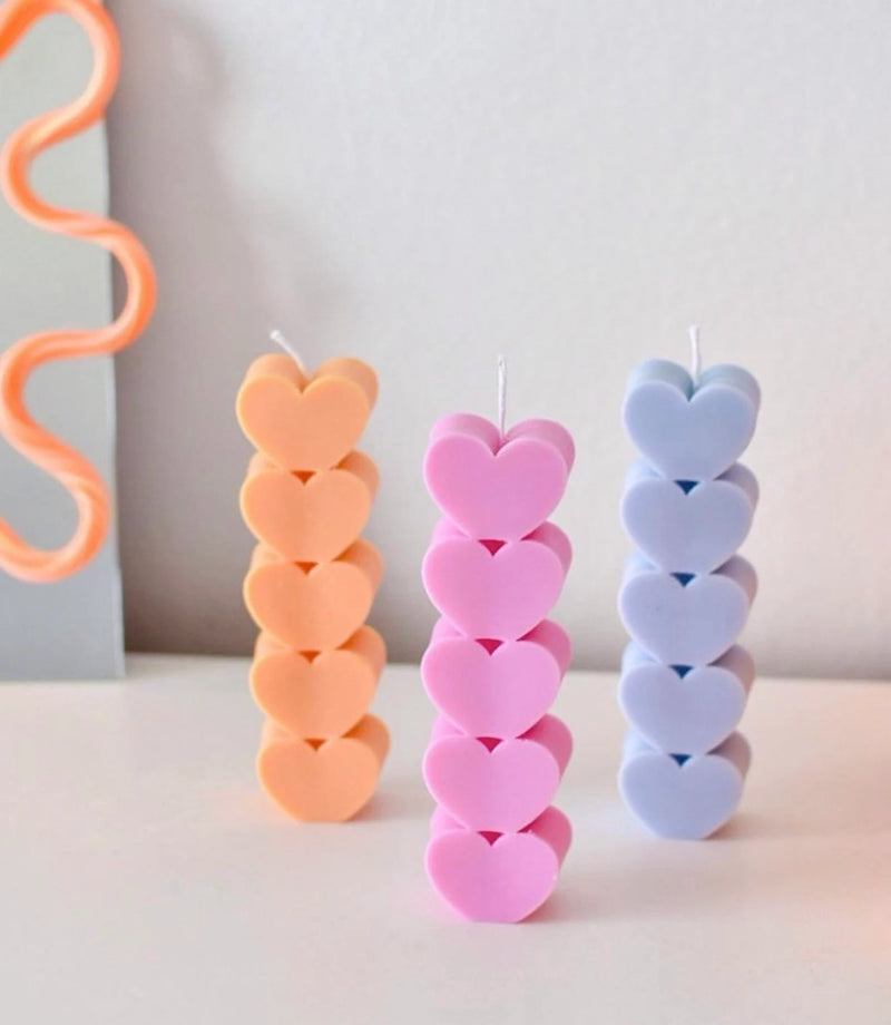 Heart Stacked Pillar Candle / Pink