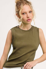 Olive Basic Ribbed Crew Neck Top