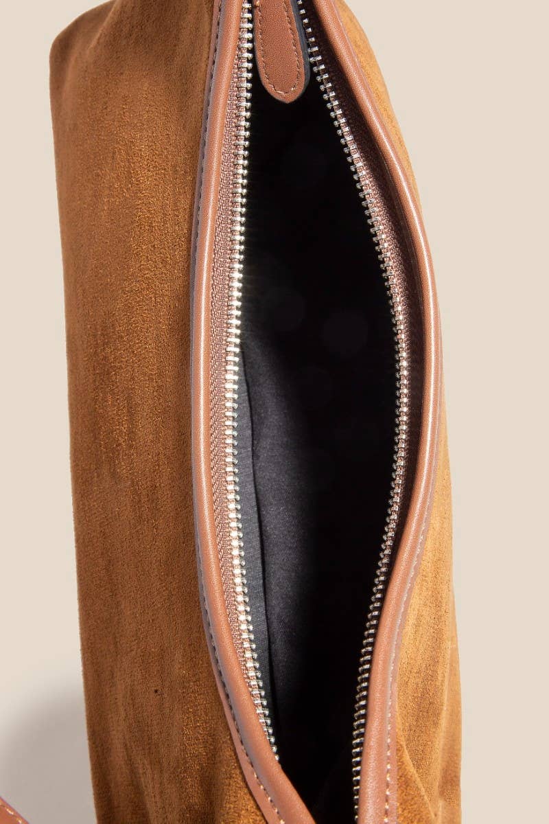 Taupe Classic Faux Suede Hand Bag