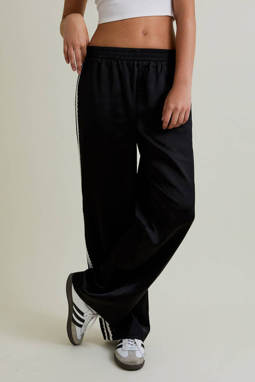 Satin Black Pants w/ Lace Trim