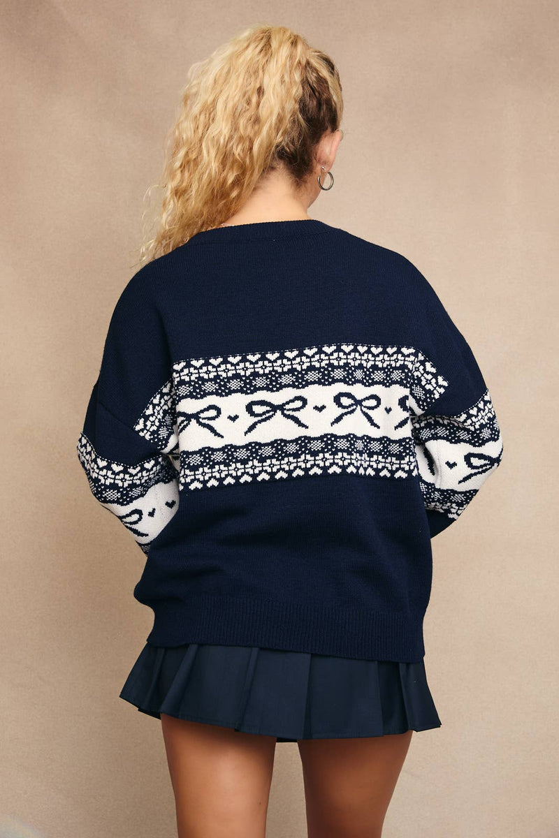 Navy Bow Holiday Sweater