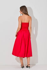 Strapless Low Waist Cinched Midi Dress