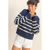 Navy/Cream Striped Half Zip Sweater