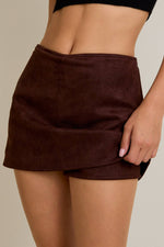 Dark Brown Mid Rise Suede Skort