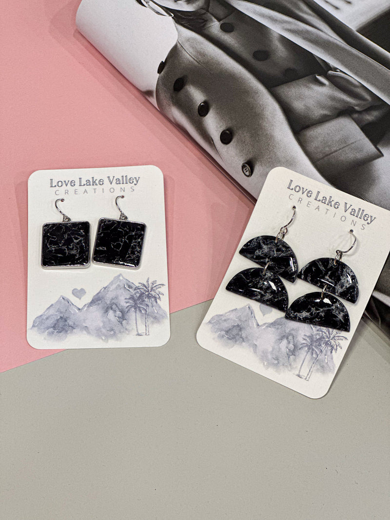 Black Marble Earrings (2 styles)