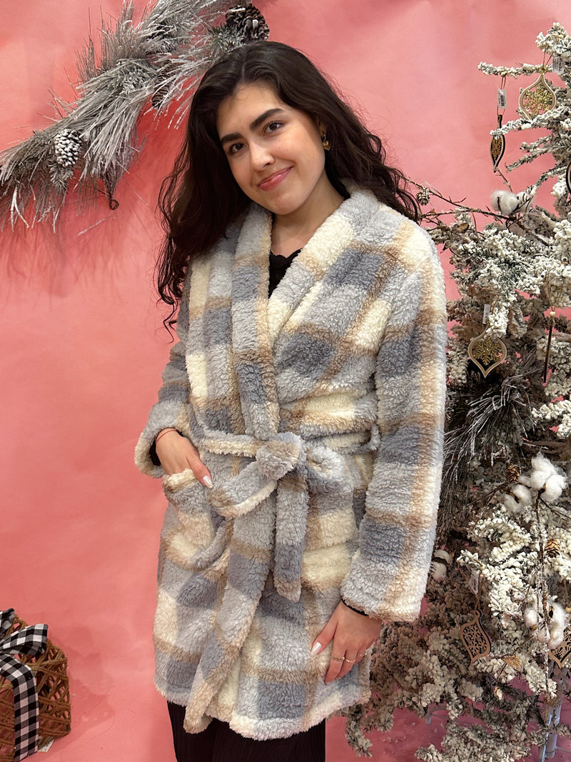 Blue Checkered Sherpa Robe