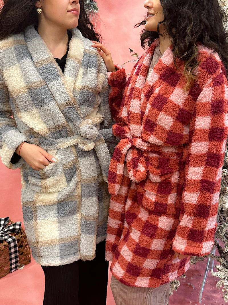 Red Checkered Sherpa Robe