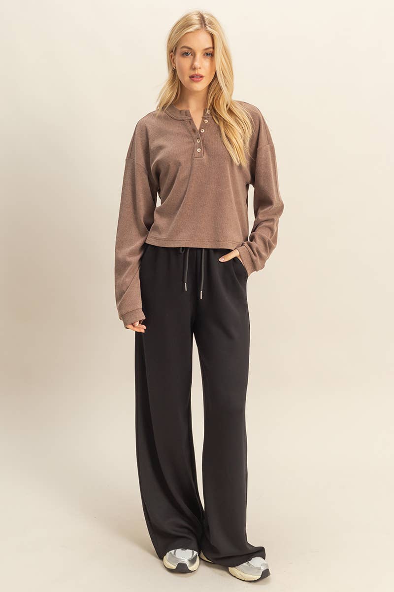 Mineral Washed Brown Henley Top