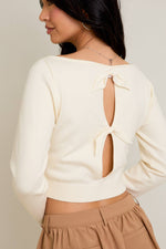Boat Neck Back Tie Fitted Sweater Top
