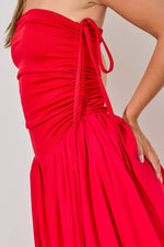 Strapless Low Waist Cinched Midi Dress