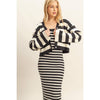 Black White Striped Sweater Cardigan