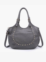Charcoal Kay Studded Hobo w/ Crossbody Strap