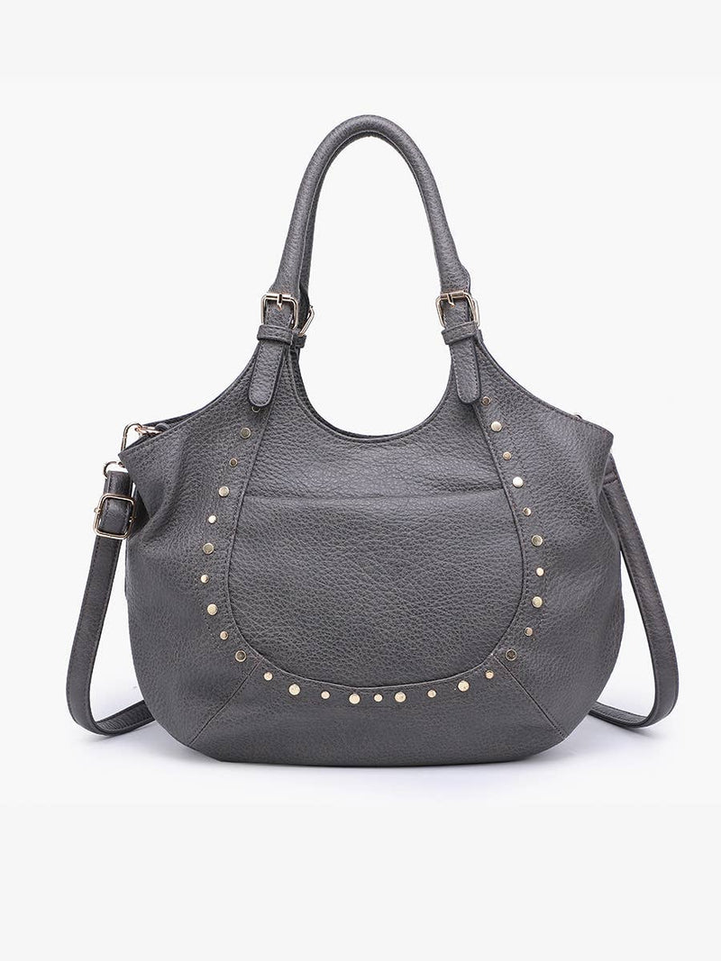 Charcoal Kay Studded Hobo w/ Crossbody Strap
