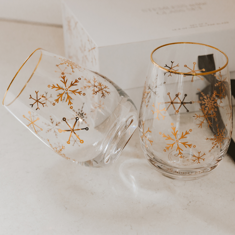 Snowflakes Stemless Wine Glasses