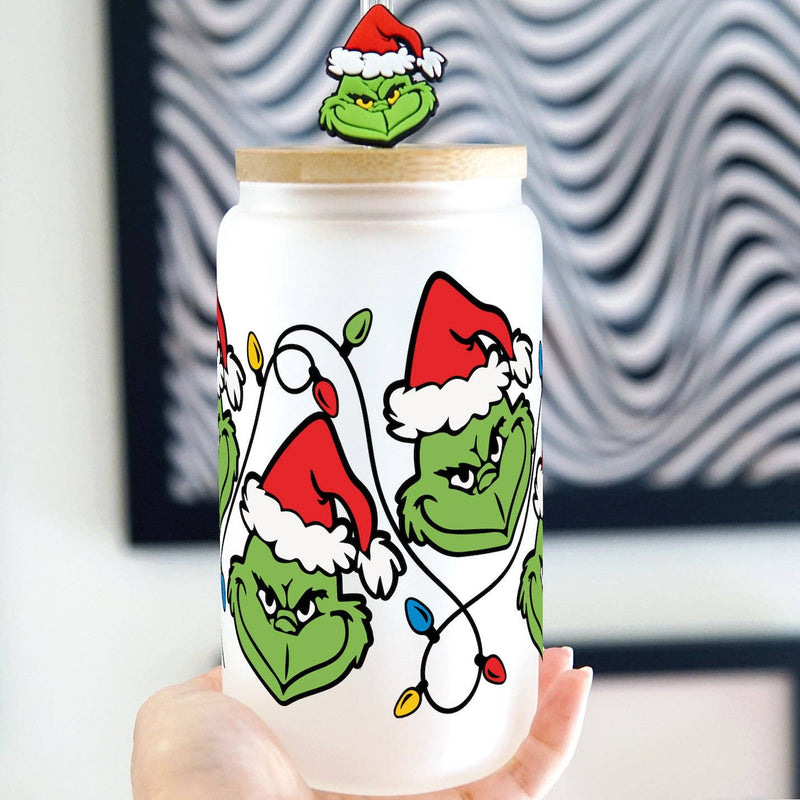 Grinch Christmas Lights Cup with Frosted w/Lid & Grinch Straw