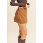 Camel High-Waisted Suede Skort