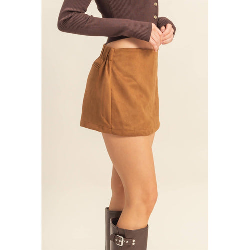 Camel High-Waisted Suede Skort