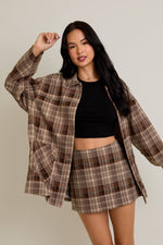 Oversized Taupe-Brown Plaid Jacket