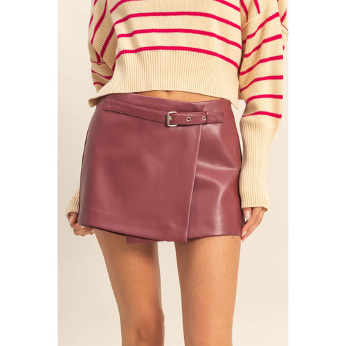 Burgundy Leather Belted Skort Modern