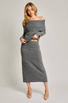 Grey High Waisted Sweater Midi Skirt