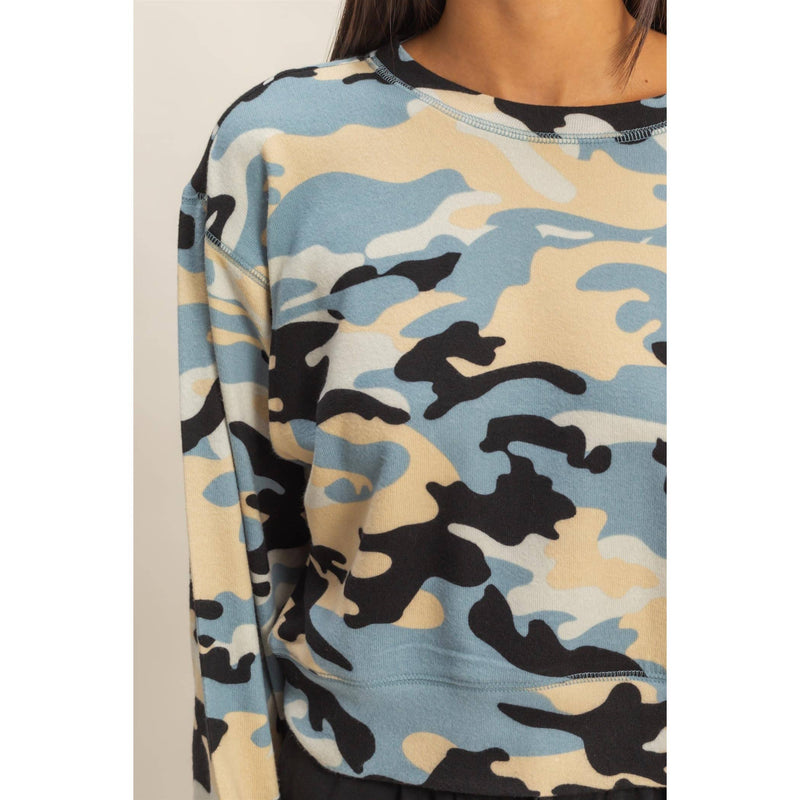 Smokey Blue Camo Print Sweatshirt