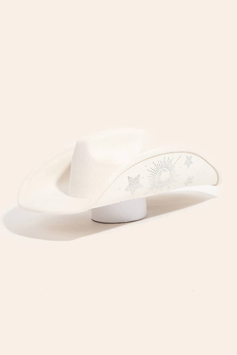 Rhinestone Ivory Moon & Star Embroidered Western Cowboy Hat