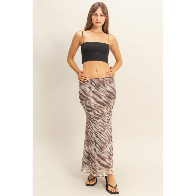 Tiger Print Mesh Midi Skirt