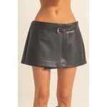 Black Leather Belted Skort Modern