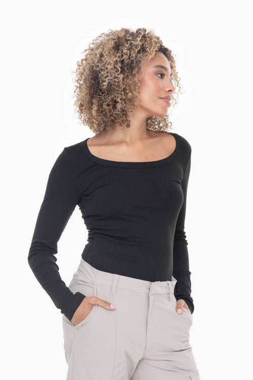 Slim Fit Black Scoop Neck Top