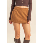 Camel High-Waisted Suede Skort
