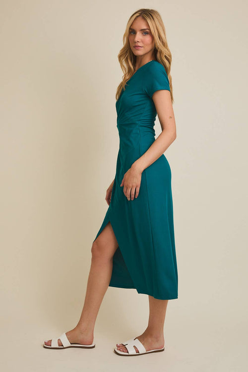 Teal front Wrap Midi Dress