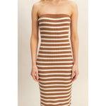 Brown & White Striped Sweater Dress