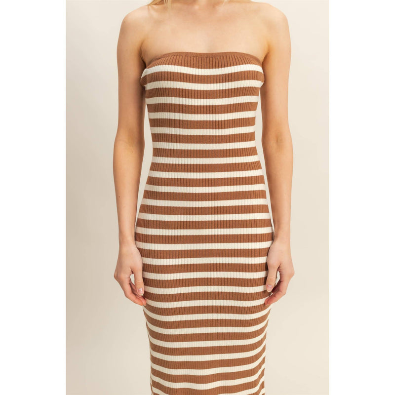 Brown & White Striped Sweater Dress