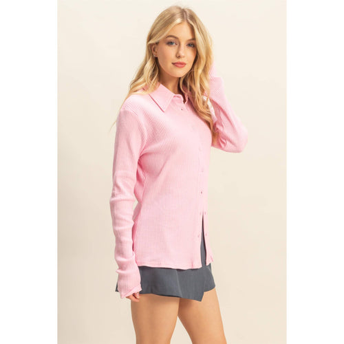 Pink Textured Long-Sleeve Button-Down Shirt