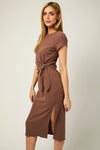 Ruched Mocha Midi Dress