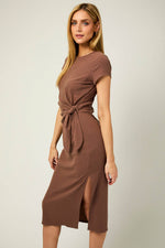 Ruched Mocha Midi Dress