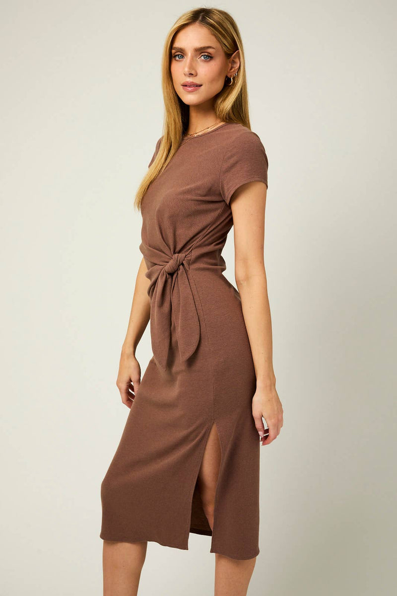 Ruched Mocha Midi Dress