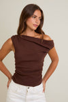 Brown Asymmetrical Neck Sweater Top