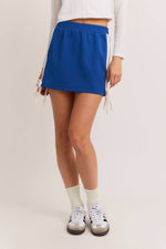 Bow Detail Blue Track Mini Skirt