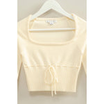 Cream Drawstring Detailed Sweater Crop Top