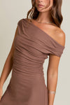 Mocha Brown Gathered Mini Dress