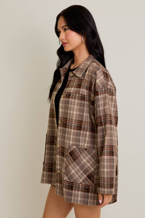Oversized Taupe-Brown Plaid Jacket