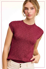 Sangria Loose Fit Knit Crew Neck Top
