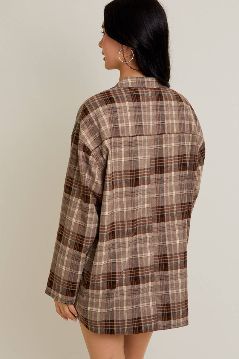 Oversized Taupe-Brown Plaid Jacket