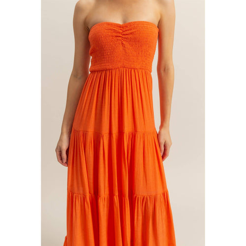 Black Strapless Ruched Bust Tiered Maxi Dress